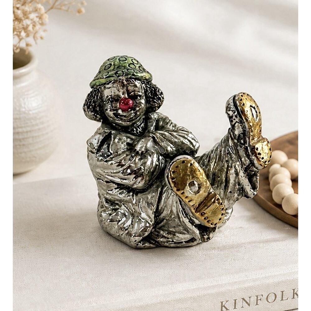 Italian Silver Plated Clown Figurine Red Nose Resin Sculpture 3” Vintage - Picture 2 of 7